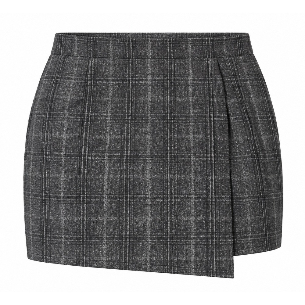 In Style Collection Women's Medium Charcoal Plaid Pleated Mini Skirt NWT